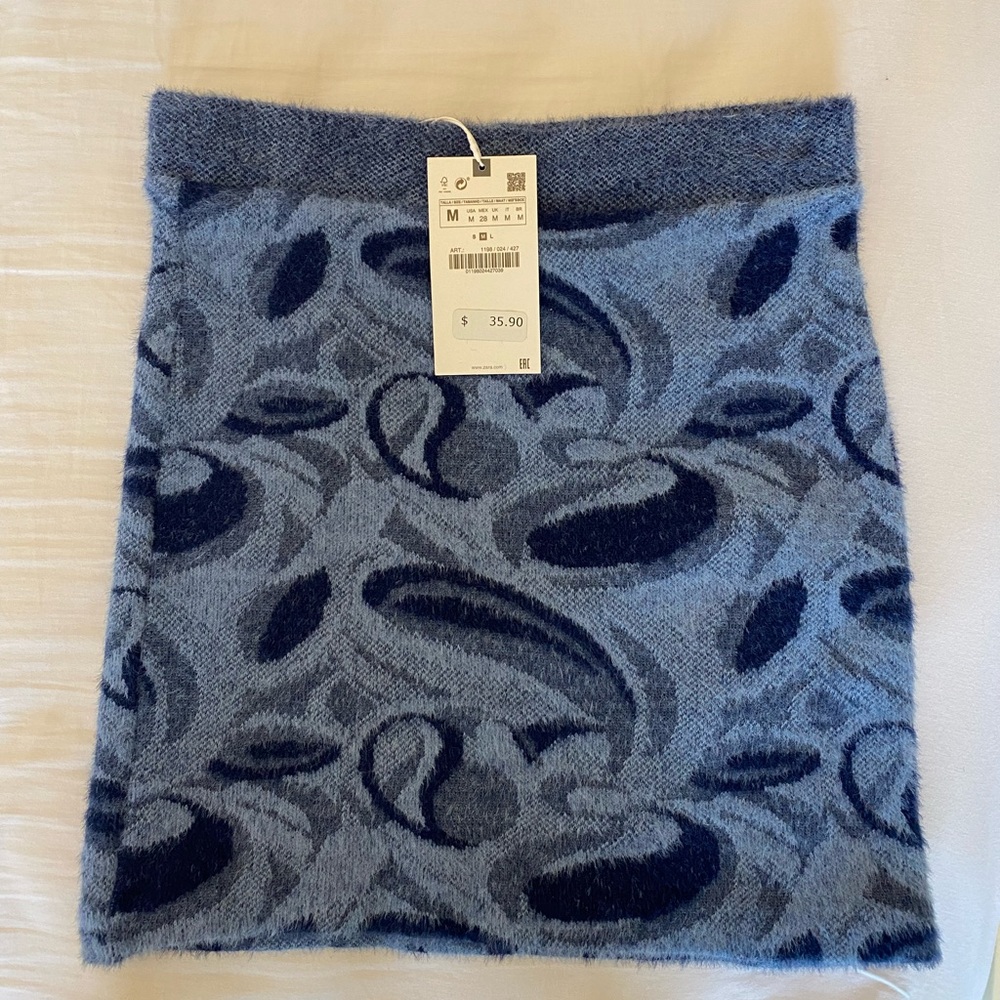 ZARA JACQUARD MINI SKIRT BLUE